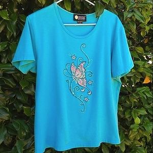 Aqua butterfly bling t-shirt Christine Alexander